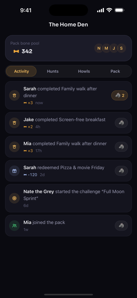 A pack's live activity feed